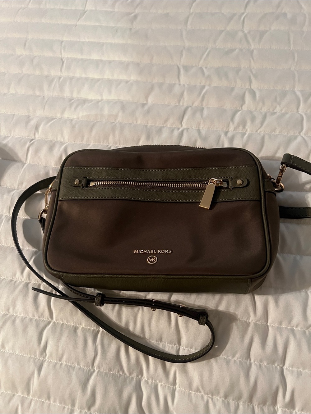 Michael Kors Olive & Brown Leather Crossbody Messenger Bag